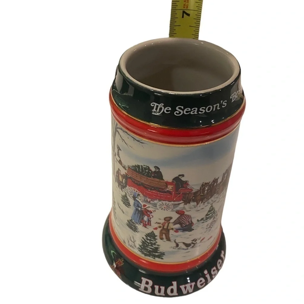 1991 Budweiser Beer Stein Mug The Season's Best Christmas Clydesdale Bud Vintage